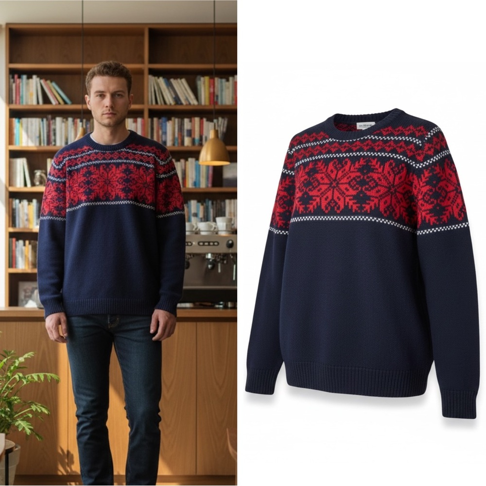 J. McLaughlin Man’s Winter Ski Norwegian Nordic‎ Scandinavian Wool Bland Sweater